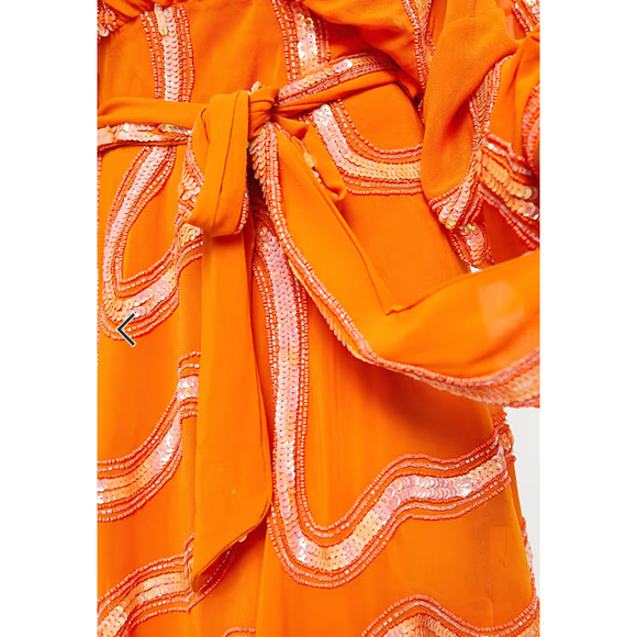 ASOS DESIGN Rouleaux Loop Tie Waist Mini Dress with Swirl Embellishment Size 0 - Picture 11 of 12